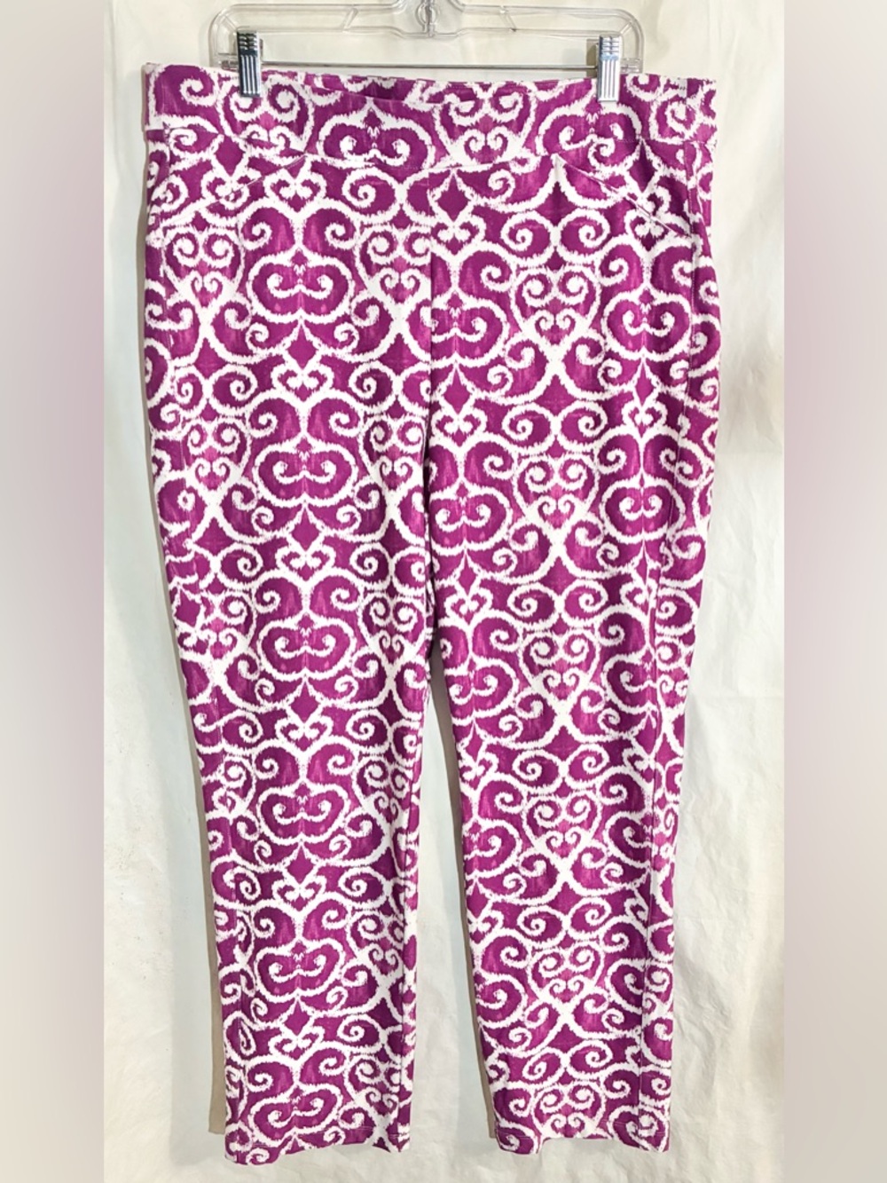 Chicos Purple Pull on Pants Sz 3-US XL Pockets Stretch Ankle Travelers